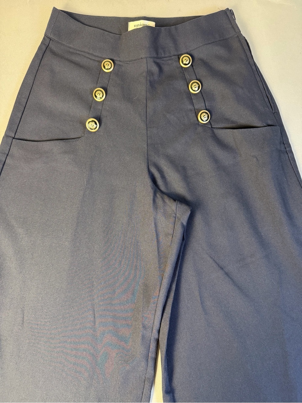 Unique Vintage Navy High-Waist Trousers with Nautical Sailor Buttons Size 4 - Picture 3 of 10